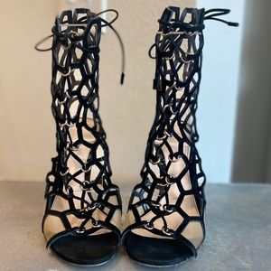 Gianvito Rossi Lace-Up Honeycomb Open-Toe Booties